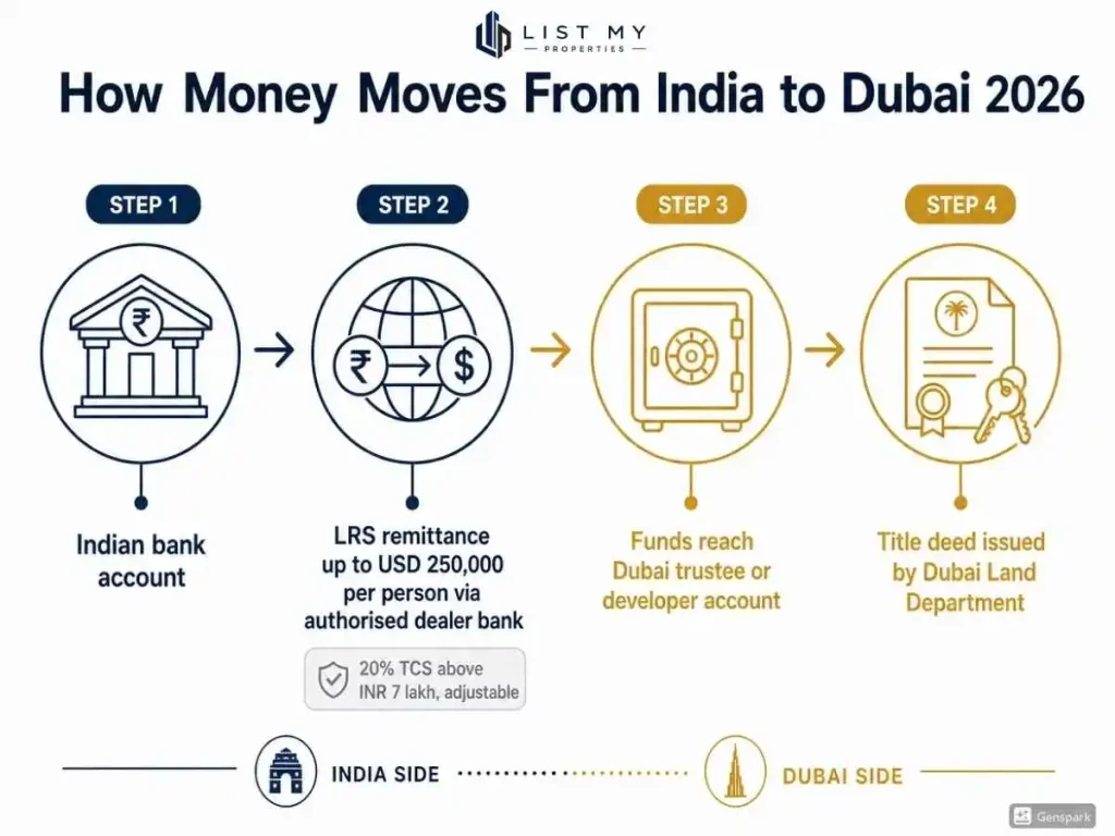 Flow of funds from India to Dubai for a property purchase in 2026 under the RBI Liberalised Remittance Scheme