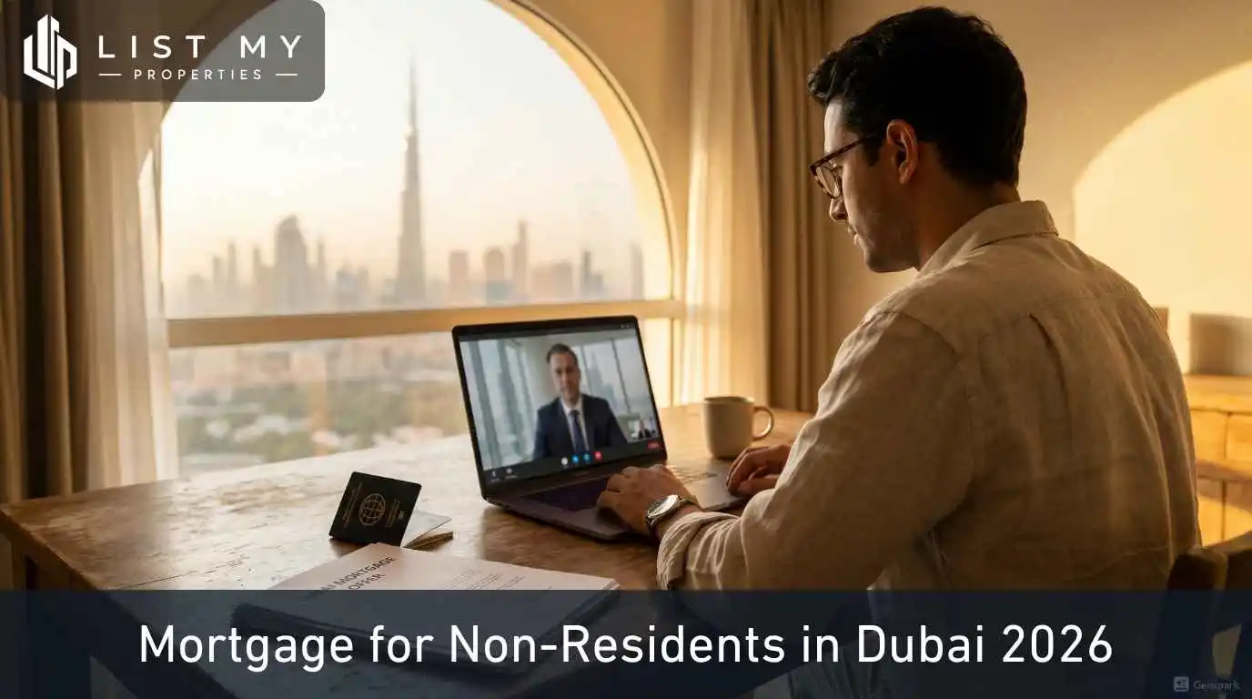 Non-resident buyer reviewing a Dubai mortgage offer in 2026 with down payment and interest rate details
