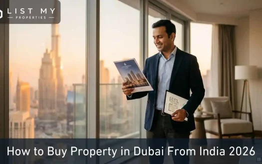 Indian investor buying freehold property in Dubai in 2026 with the city skyline behind