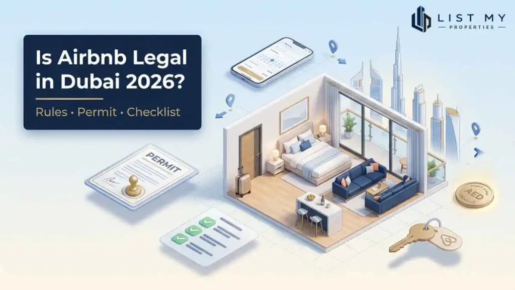 Is Airbnb legal in Dubai 2026 guide showing DET holiday home permit, Tourism Dirham, tenant subletting and host checklist.