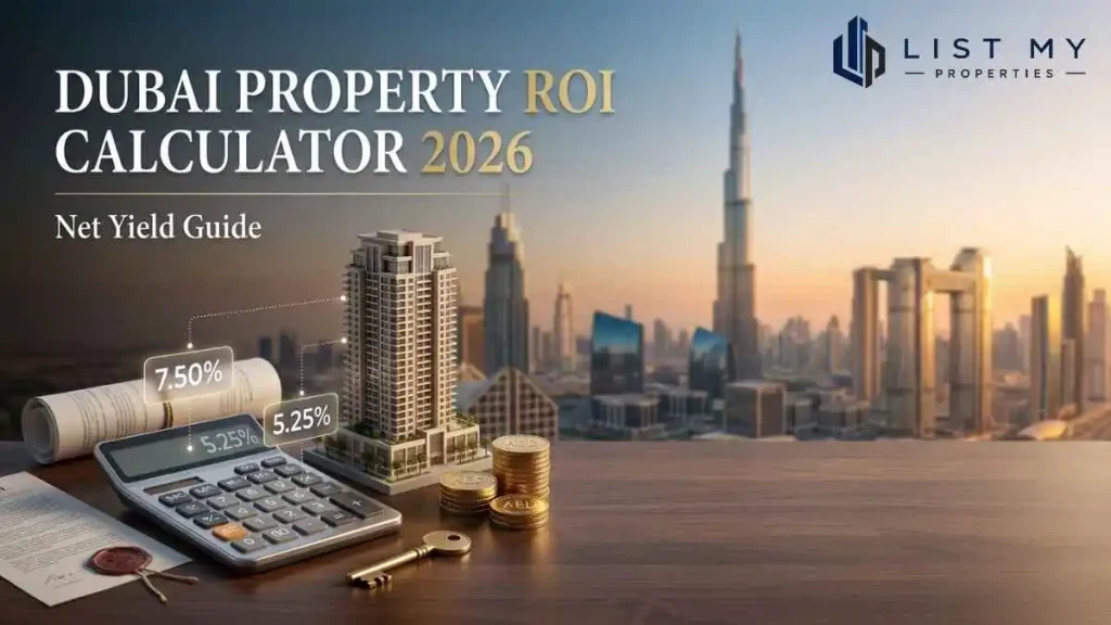 Dubai property ROI calculator showing how annual rent, service charges, vacancy and maintenance affect net rental yield in 2026.