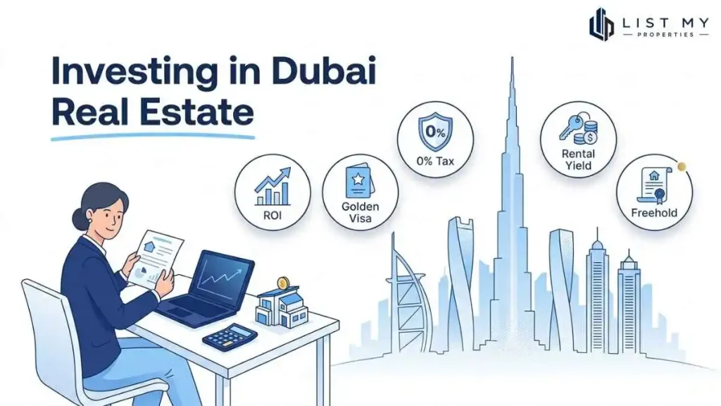 Benefits of buying property in Dubai in 2026 including rental yields, Golden Visa, freehold ownership and tax advantages.