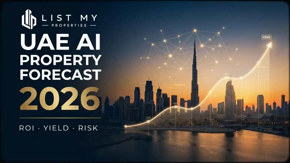 UAE AI property investment forecast 2026 tool showing ROI, rental yield and risk score for Dubai property