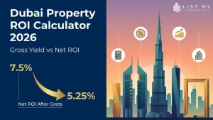 Dubai property ROI calculator showing how annual rent, service charges, vacancy and maintenance affect net rental yield in 2026.