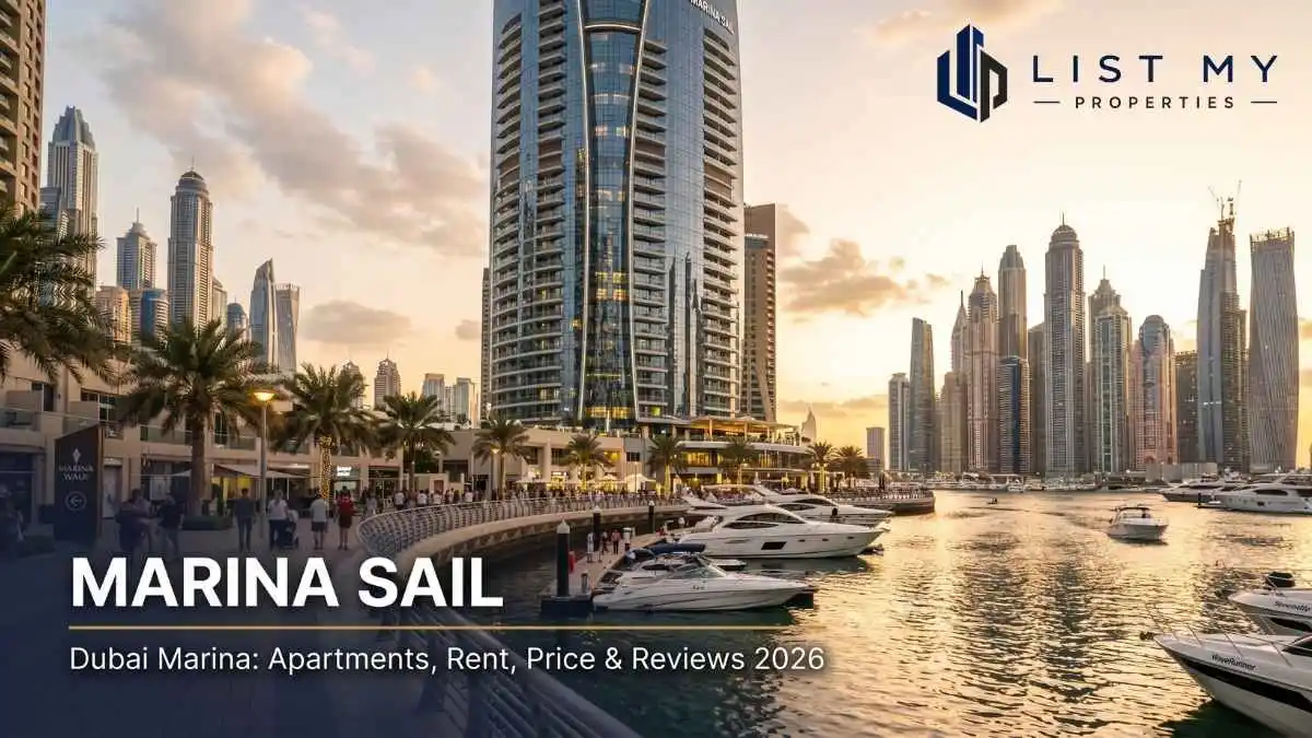 Marina Sail, a waterfront residential tower in Dubai Marina beside Marina Walk, in 2026