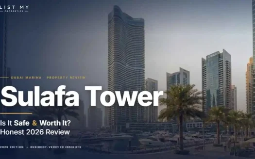 Sulafa Tower, a tall waterfront residential skyscraper in Dubai Marina, in 2026
