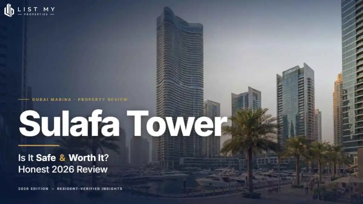 Sulafa Tower, a tall waterfront residential skyscraper in Dubai Marina, in 2026