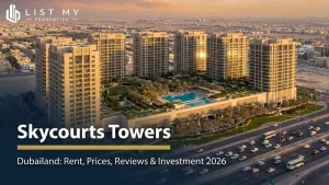 kycourts Towers, a six-tower affordable residential complex in Dubailand, Dubai, in 2026